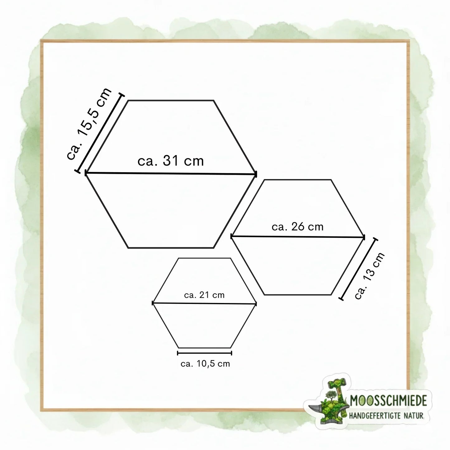 Hexagon Moosbild (21/26/31cm) | Einzeln & erweiterbar | Kugelmoos, Farn, Amarant - Mein Shop