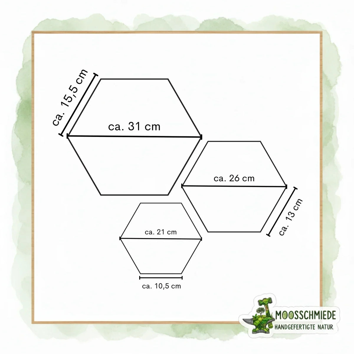 Hexagon Moosbild (21/26/31cm) | Einzeln & erweiterbar | Kugelmoos, Farn, Amarant - Mein Shop