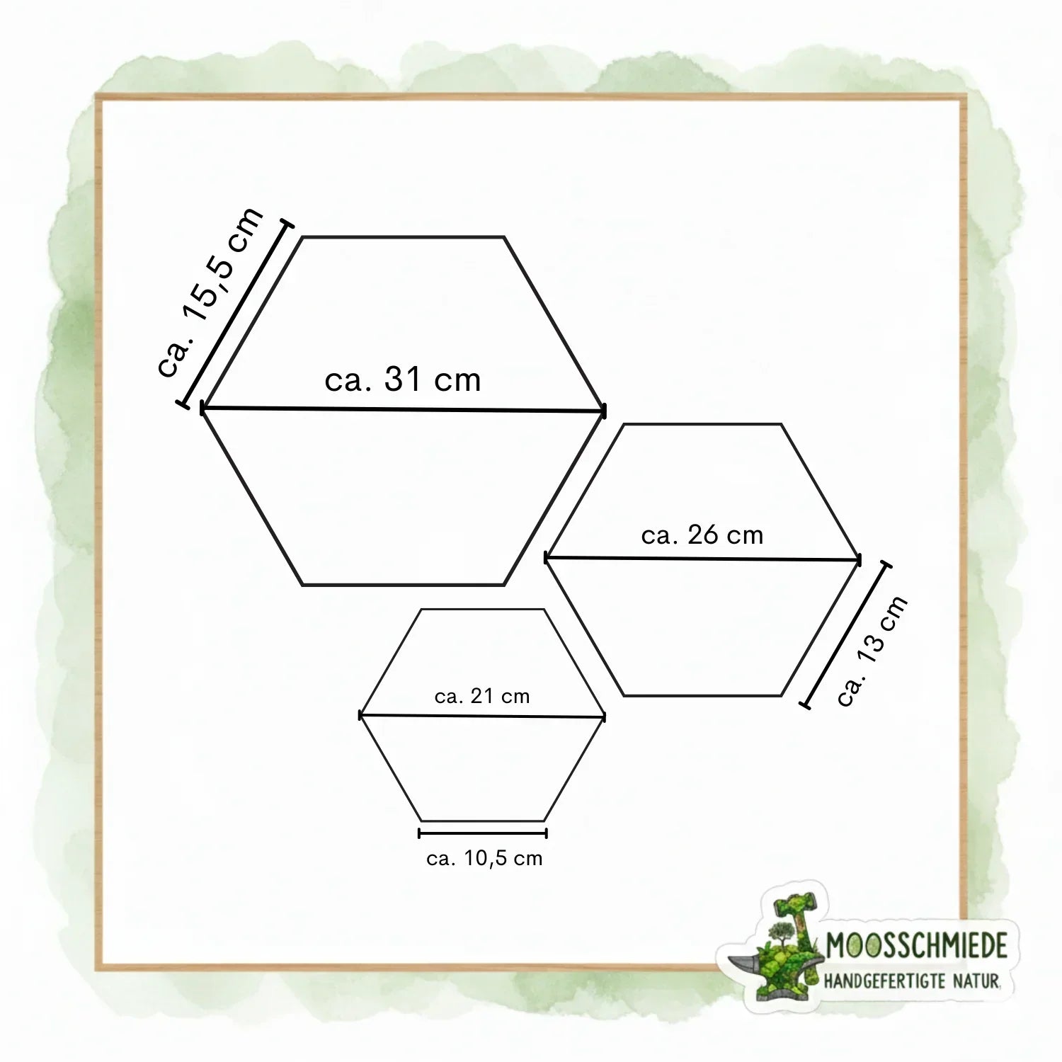 Hexagon Moosbild (21/26/31cm) | Einzeln & erweiterbar | Kugelmoos, Farn, Amarant - Mein Shop