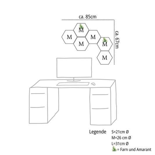 Moosbild Set Hexagon „Deep Work Wabe“ – 6-teilig (Größe M)